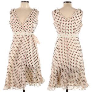 Vintage Y2K Jonathan Martin Midi Dress Polka Dot Wrap Ruffle Size 6 Petite